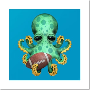 Cute Baby Octopus Playing With Football Posters and Art